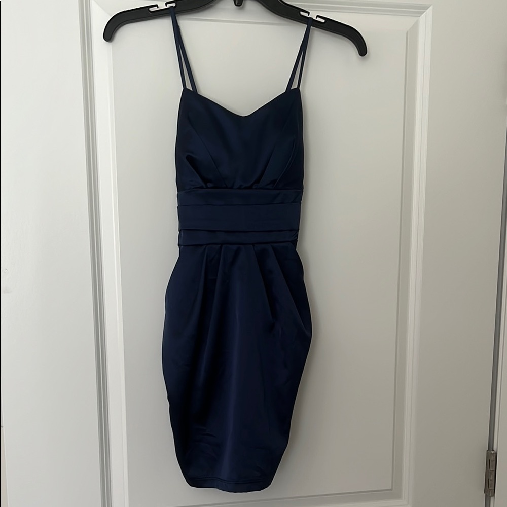 Blue Ruched Spaghetti Strap Bodycon Mini Dress